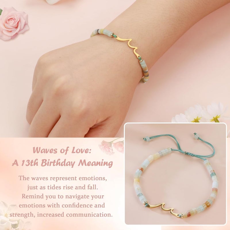 Sereney Birthday Gifts for Women, Wave Bracelet as 13th 16th 18th 21st 40th 50th 60th Birthday Gifts for Girls, Adjustable Natural Stone Bracelet as Valentines Day Gifts for Teen Girls Gifts Idea - Image 3